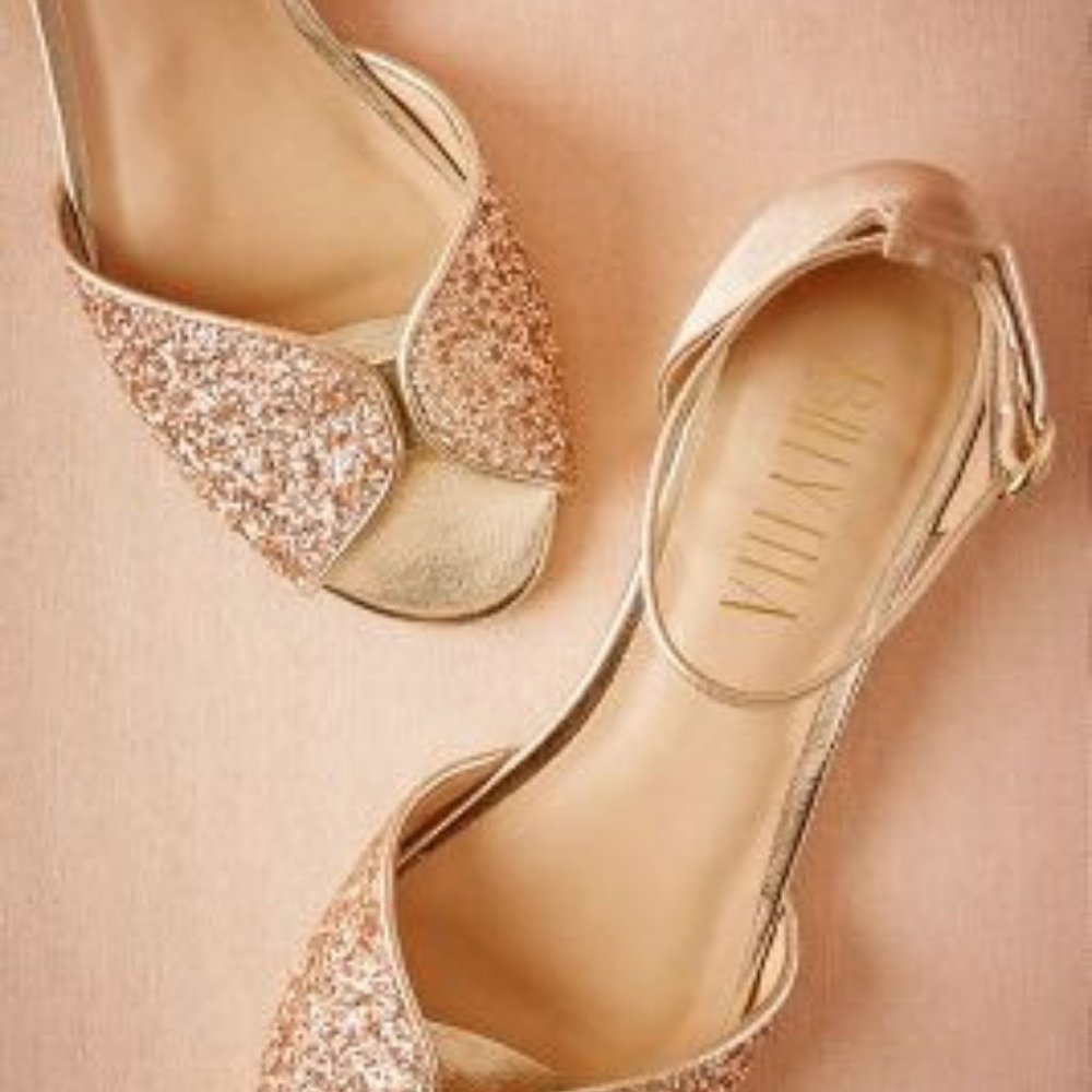 BHLDN Jeni Nude Flats Rose Gold / Nude Glitter Wedding
